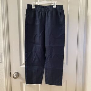 J. Jill Love Linen Cropped Pants Pockets Elastic Waist Navy Blue Womens XS NWT
